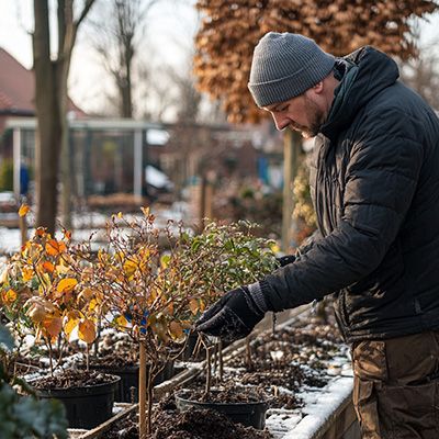 Personne qui travaille dans son jardin au mois de janvier